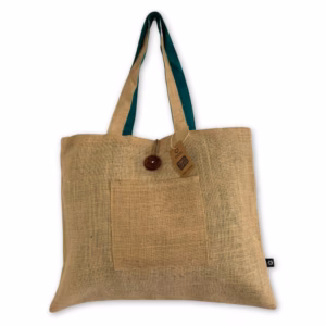 Sac Réversible en Jute et Coton - Bleu Canard - Grand
