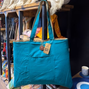 Sac Réversible en Jute et Coton - Bleu Canard - Grand