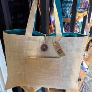 Sac Réversible en Jute et Coton - Bleu Canard - Grand