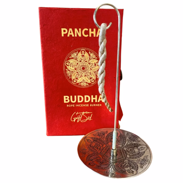 Set d'Encens en Corde & Porte - Encens en Métal Argenté - Pancha Bouddha