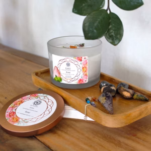 Rose and Rose Quartz Gemstone Candle - Love