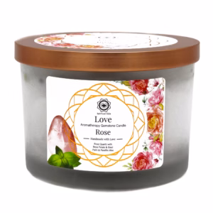 Rose and Rose Quartz Gemstone Candle - Love