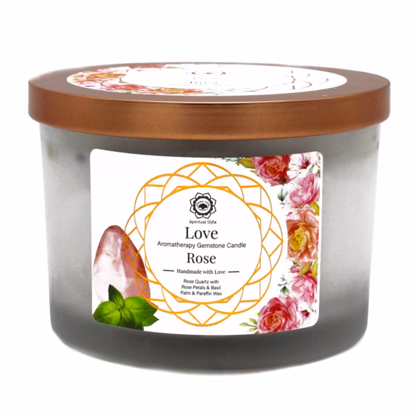 Rose and Rose Quartz Gemstone Candle - Love