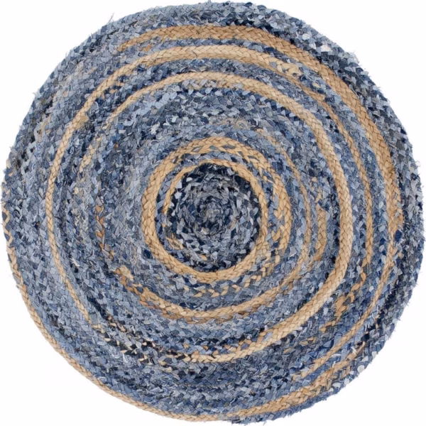 Round Jute and Recycle Denim Rug - 120cm