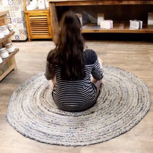 Tapis Rond Jute et Denim Recyclé - 150cm
