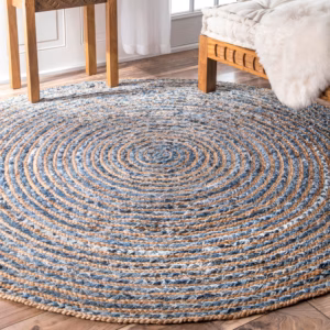 Tapis Rond Jute et Denim Recyclé - 150cm