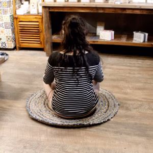 Tapis Rond Jute et Denim Recyclé - 90cm
