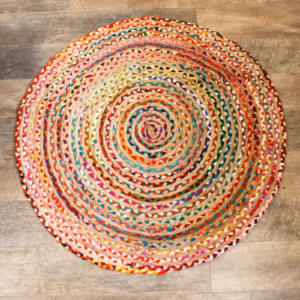 Vloerkleed van Jute en Gerecycled Katoen - Rond - 120cm