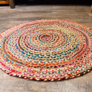 Vloerkleed van Jute en Gerecycled Katoen - Rond - 120cm