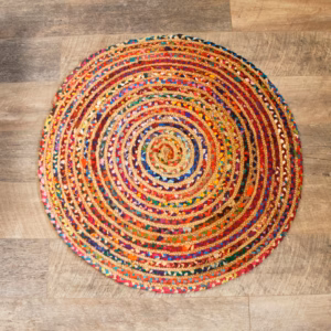 Tapis Rond Jute et Coton Recyclé - Multi 90cm