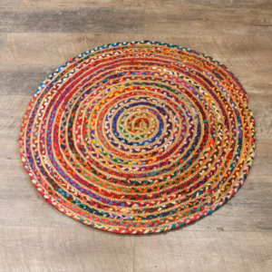 Tapis Rond Jute et Coton Recyclé - Multi 90cm