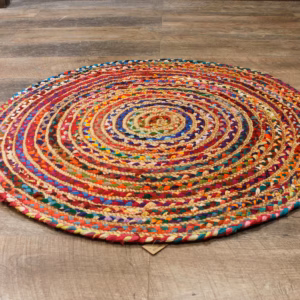 Tapis Rond Jute et Coton Recyclé - Multi 90cm