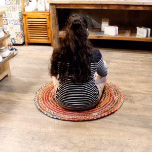 Tapis Rond Jute et Coton Recyclé - Multi 90cm