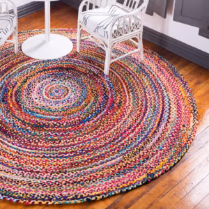 Tapis Rond Jute et Coton Recyclé - Multi 90cm