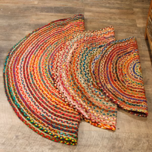 Tapis Rond Jute et Coton Recyclé - Multi 90cm