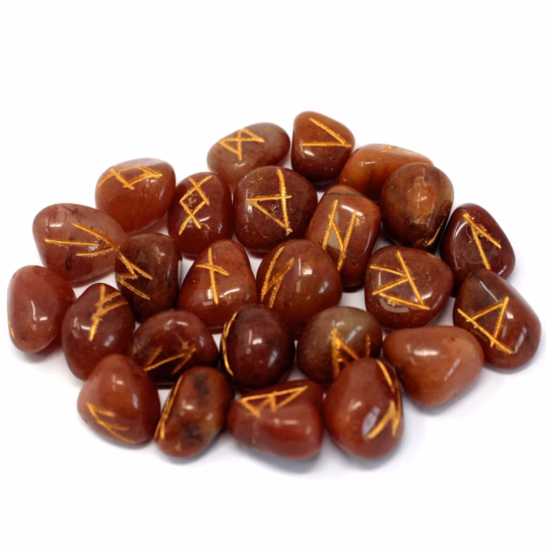 Runes Stone Set in Pouch - Red Aventurine