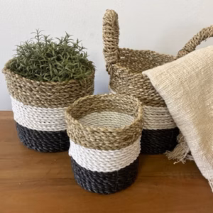 Seagrass Basket Set - Dark Grey / White / Natural