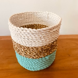 Ensemble de Paniers en Jonc de Mer - Vert / Naturel / Blanc