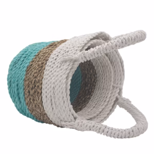 Ensemble de Paniers en Jonc de Mer - Vert / Naturel / Blanc