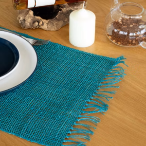 Natürliches Tischset mit Seegrasfransen - Türkis