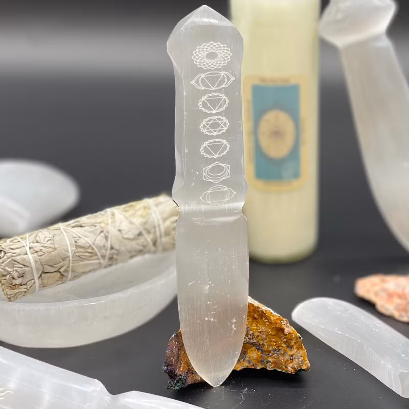 Selenit - Ritualmesser - Chakra