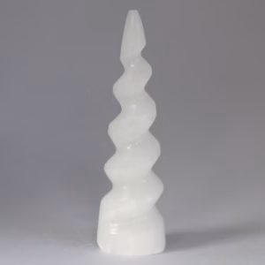 Selenite Spiral Unicorn Horn Tower - 15cm
