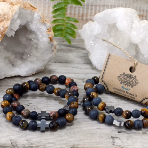 2 Pulseras con Piedras Preciosas - Fuerza - Ojo de Tigre y Blackstone