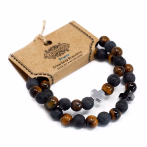 2 Pulseras con Piedras Preciosas - Fuerza - Ojo de Tigre y Blackstone