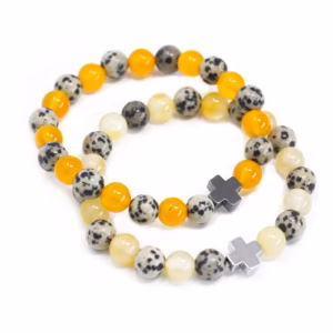 Pulseras de Piedras - Protección - Jaspe Dálmata y Ágata Amarilla - 2 Piezas