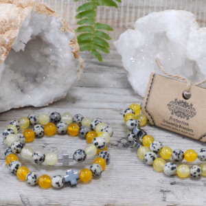 Pulseras de Piedras - Protección - Jaspe Dálmata y Ágata Amarilla - 2 Piezas