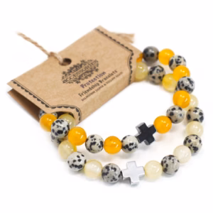 Pulseras de Piedras - Protección - Jaspe Dálmata y Ágata Amarilla - 2 Piezas