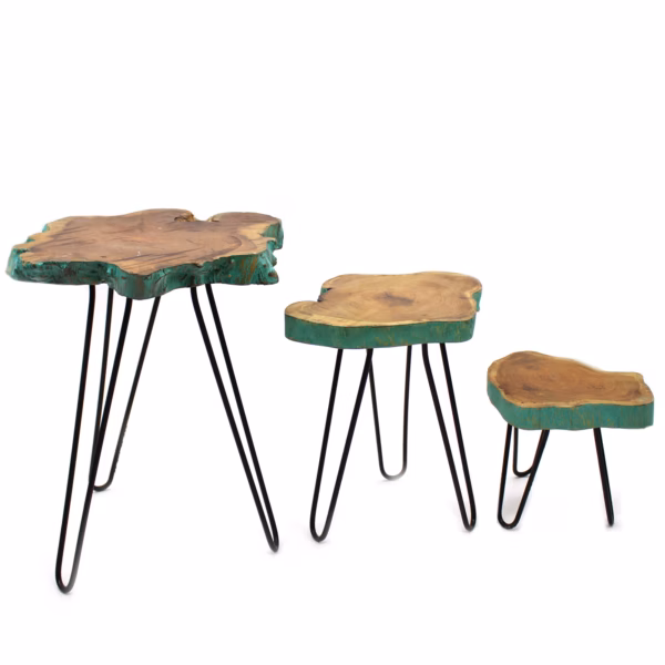 Ensemble de 3 Supports pour Plantes en Bois - Vert Délavé