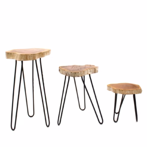 Set van 3 Gamell Houten Plantenstandaards - Witgewassen