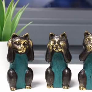 Lot de 3 - Ne Pas Voir, Ne Pas Entendre, Ne Pas Parler - Chats en Laiton