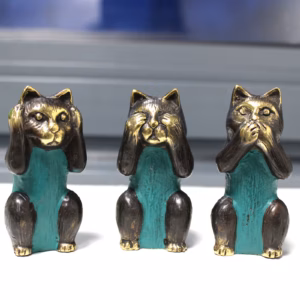 Lot de 3 - Ne Pas Voir, Ne Pas Entendre, Ne Pas Parler - Chats en Laiton