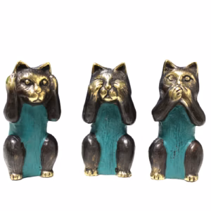 Lot de 3 - Ne Pas Voir, Ne Pas Entendre, Ne Pas Parler - Chats en Laiton