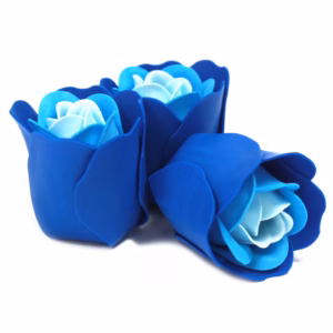 3 Seifenrosen in Herzbox - Blau