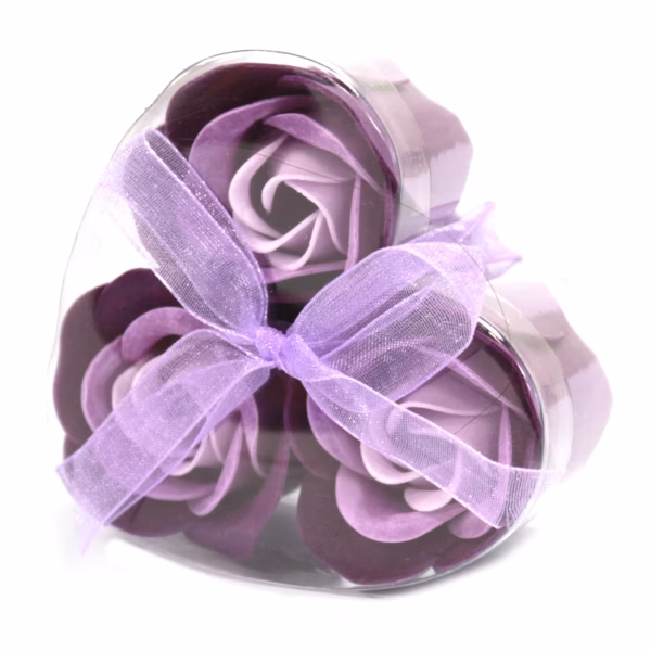 Boîtes de 3 Roses de Savon Boîte Coeur - Lavande