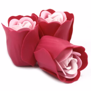 Set van 3 Zeep Rozen in Hartvormige Kado Verpakking - Roze Rozen