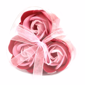 3 Seifenrosen in Herzbox - Rosa