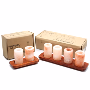 Ensemble de 4 Shooters en Sel d'Himalaya avec Plateau de Service