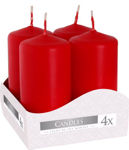 Set van 4 Stompkaarsen Candles Ã˜40x80mm - Rood