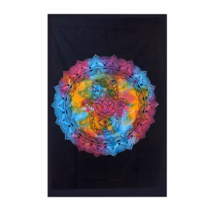 Single Cotton Bedspread + Wall Hanging - Black Hamsa 130cm x - 200cm