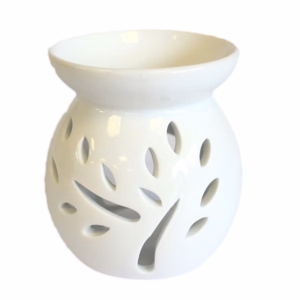 Keramiek Witte Oliebrander - Boom Motief - Klein