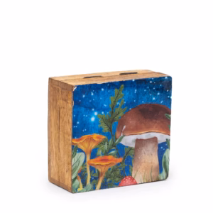 Enameled Square Box - Mushroom Design Teal - Small