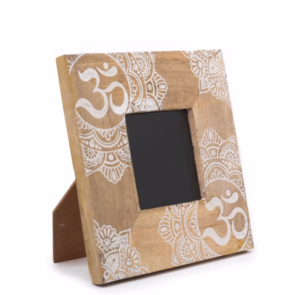 Cadre Photo en Bois de Manguier - Mandala - Blanc - Petit