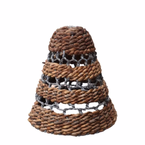 Lampskärm av bananblad och abu-abu raffia - liten - H:25xD:20cm
