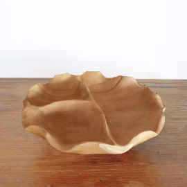 Cuenco de Frutas de Madera de Teak Redondo Suave en Tres Secciones - 30x5.5cm