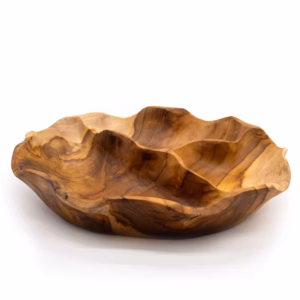Cuenco de Frutas de Madera de Teak Redondo Suave en Tres Secciones - 30x5.5cm