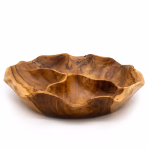 Cuenco de Frutas de Madera de Teak Redondo Suave en Tres Secciones - 30x5.5cm